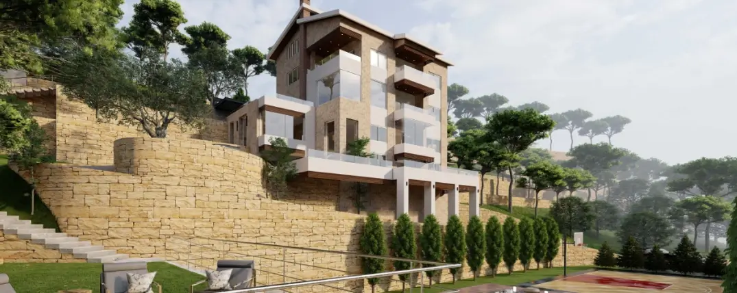 Open plan living and dining area Firas Breish residence Ain Qani Lebanon — Group Four