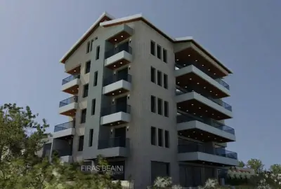 Rodwan Beaini residential building 3D rendering with surrounding landscape Mazraa El Chouf — Group Four